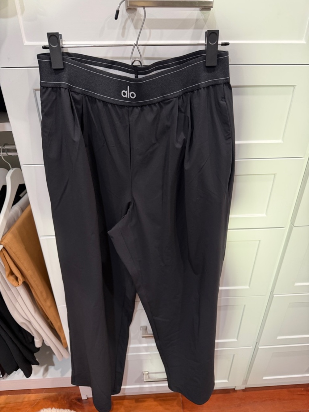 ALO Yoga Black Track Joggers with Branded Elastic Waistband - Picture 2 of 7